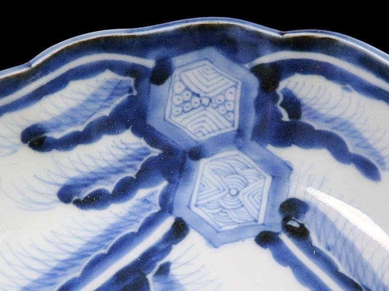 古伊万里 染付 亀甲紋に草花紋の図 膾皿 江戸期 D568AS-